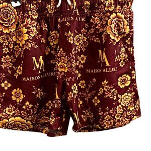 Maison Allure Men’s Athletic Mesh Shorts M Brown/Gold Floral Drawstring Waist